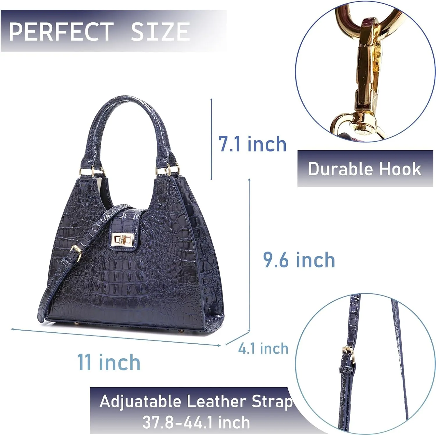Ladies Tote Leather Bags for Women Crocodile Embossed Zipper Satchel Purse Classy Compartments Crossbody bag