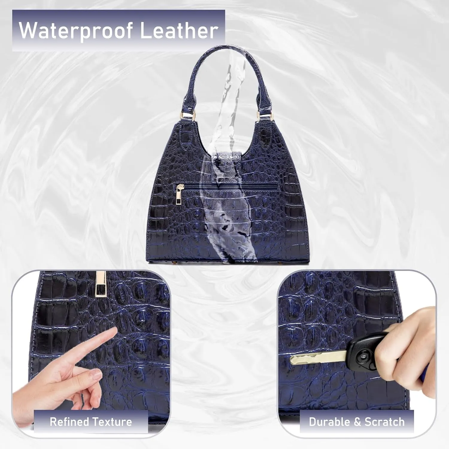 Ladies Tote Leather Bags for Women Crocodile Embossed Zipper Satchel Purse Classy Compartments Crossbody bag