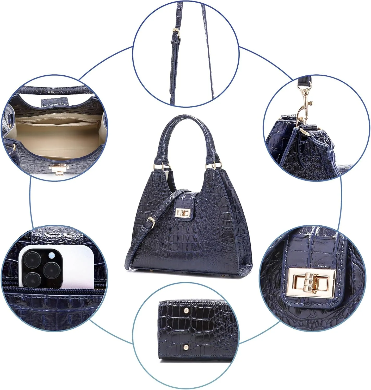 Ladies Tote Leather Bags for Women Crocodile Embossed Zipper Satchel Purse Classy Compartments Crossbody bag