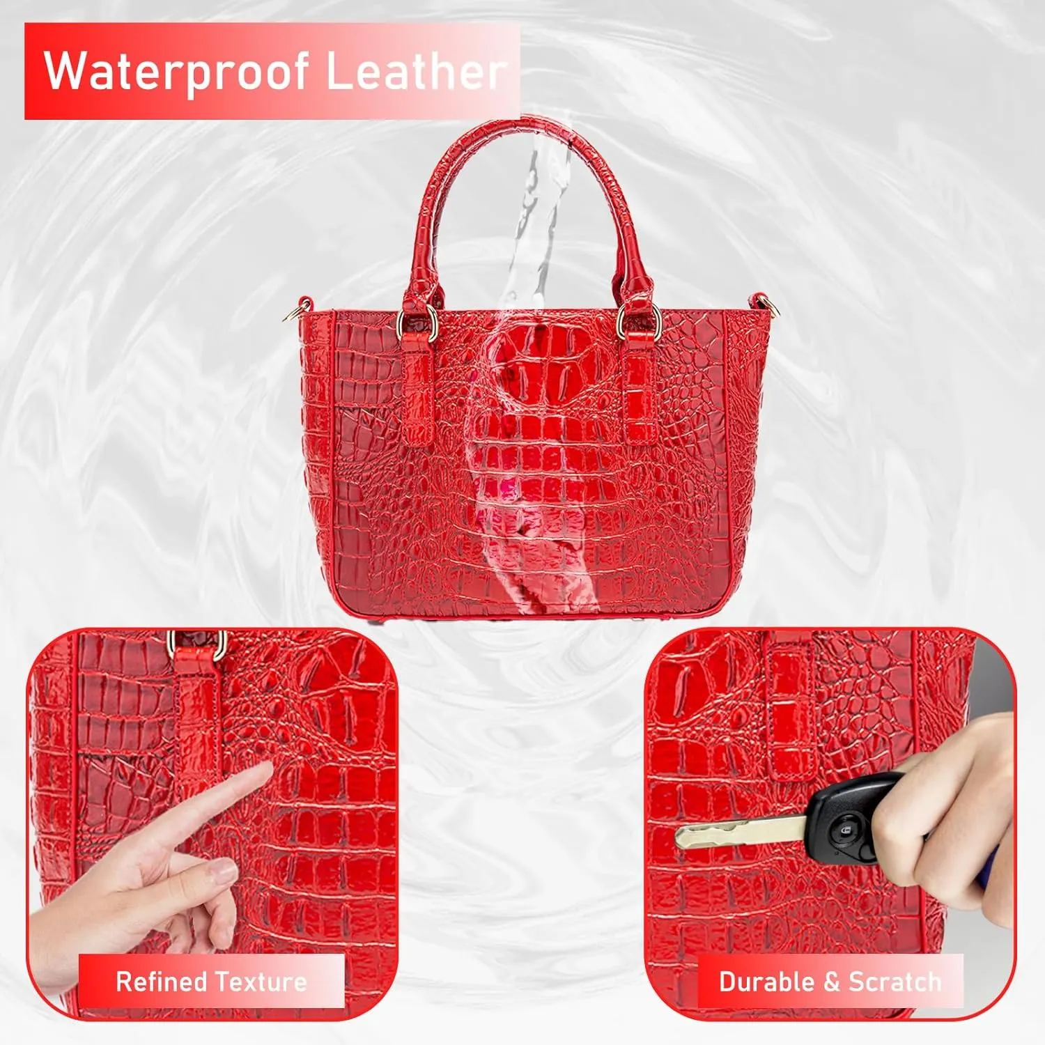Ladies Tote Leather Bags for Women Crocodile Embossed Zipper Satchel Purse Elegant Compartments Crossbody Work