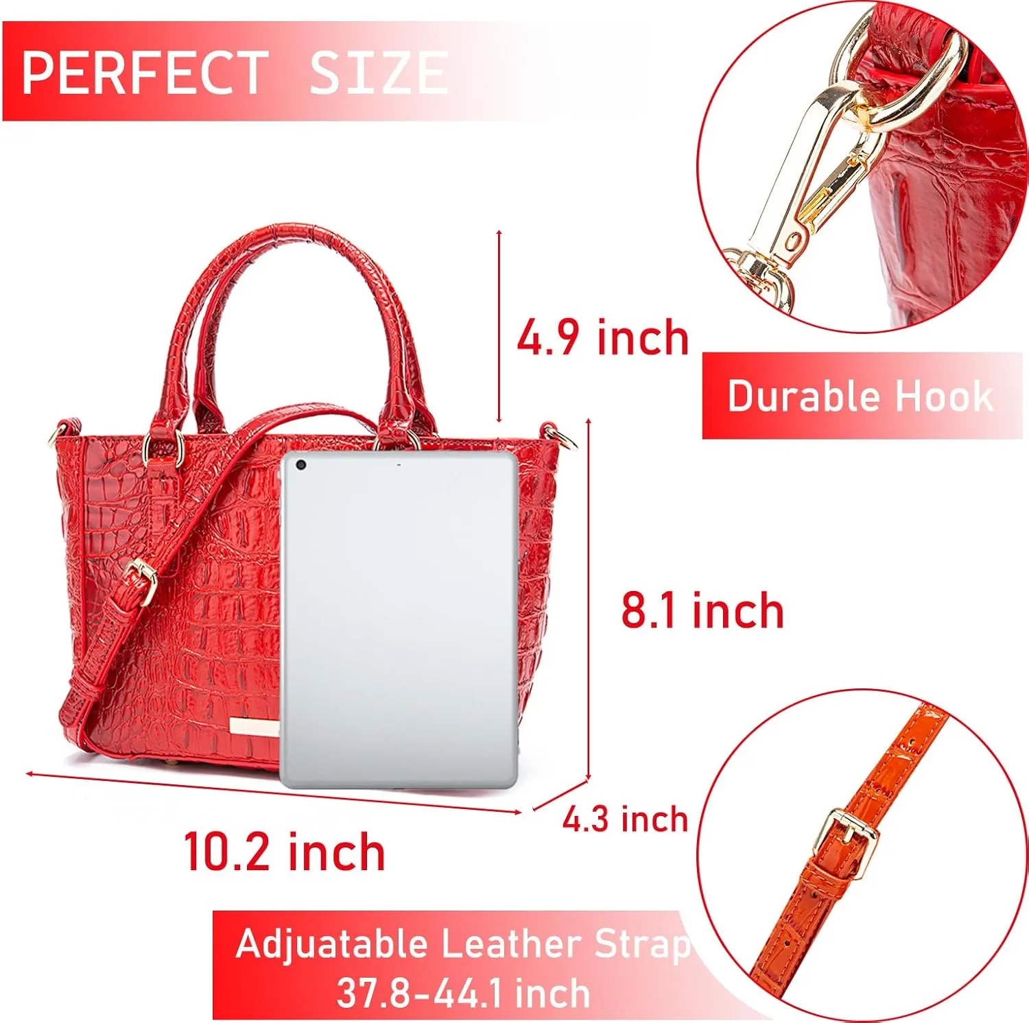 Ladies Tote Leather Bags for Women Crocodile Embossed Zipper Satchel Purse Elegant Compartments Crossbody Work