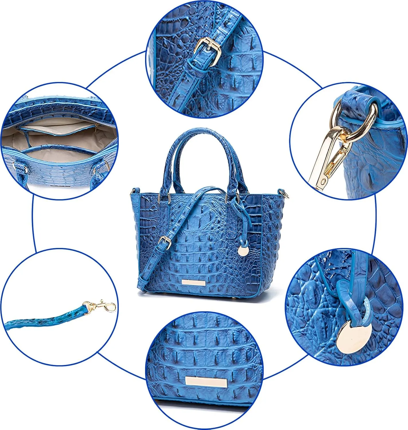 Ladies Tote Leather Bags for Women Crocodile Embossed Zipper Satchel Purse Elegant Compartments Crossbody Work