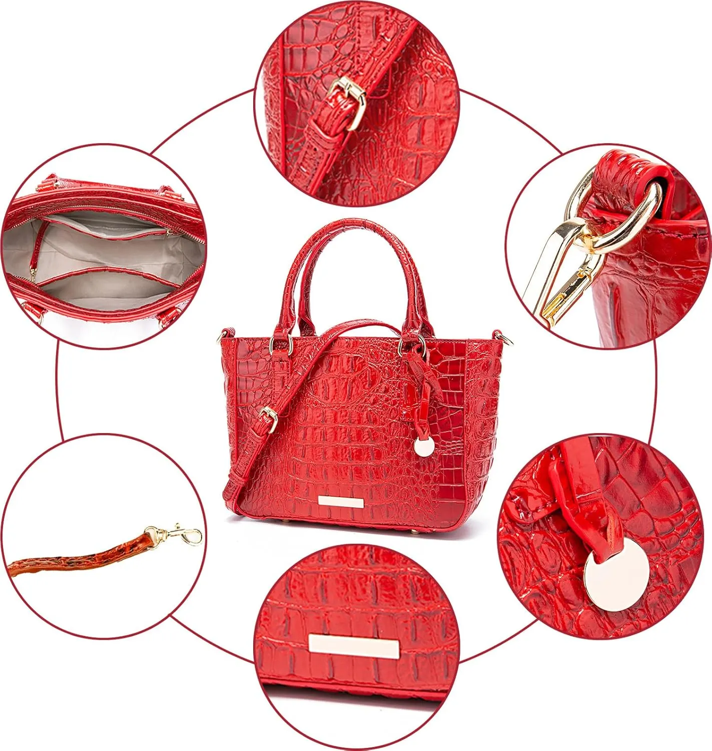Ladies Tote Leather Bags for Women Crocodile Embossed Zipper Satchel Purse Elegant Compartments Crossbody Work