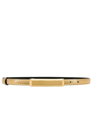 Laminated Stamped Python 15mm Belt in Dark Gold