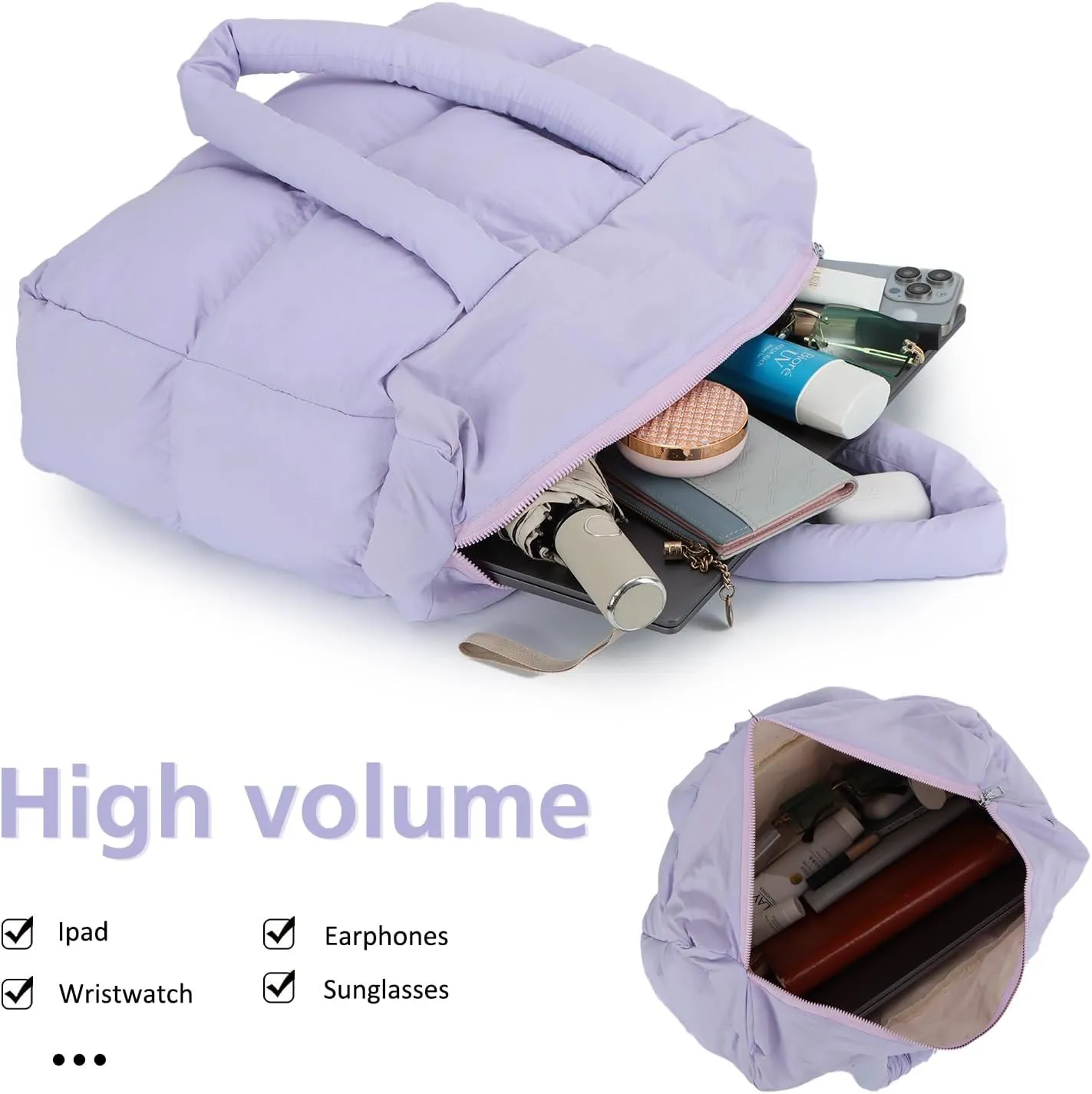 Lanpet Puffer Tote Bag for Women,Large Quilted puffy Padded Handbags Lightweight Shoulder Bags for Travel Gym Shopping Work