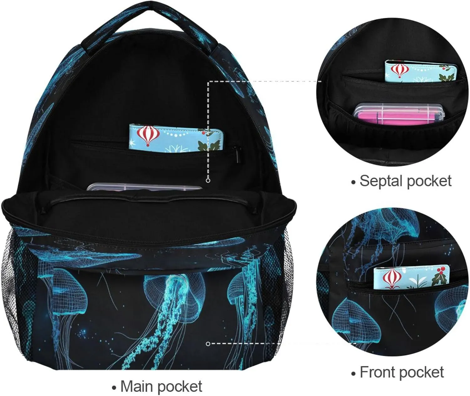 Laptop Backpack for Men and Women Fashion Carry On Backpacks with Chest Strap for Business Work College Travel Trip Jelly Fish