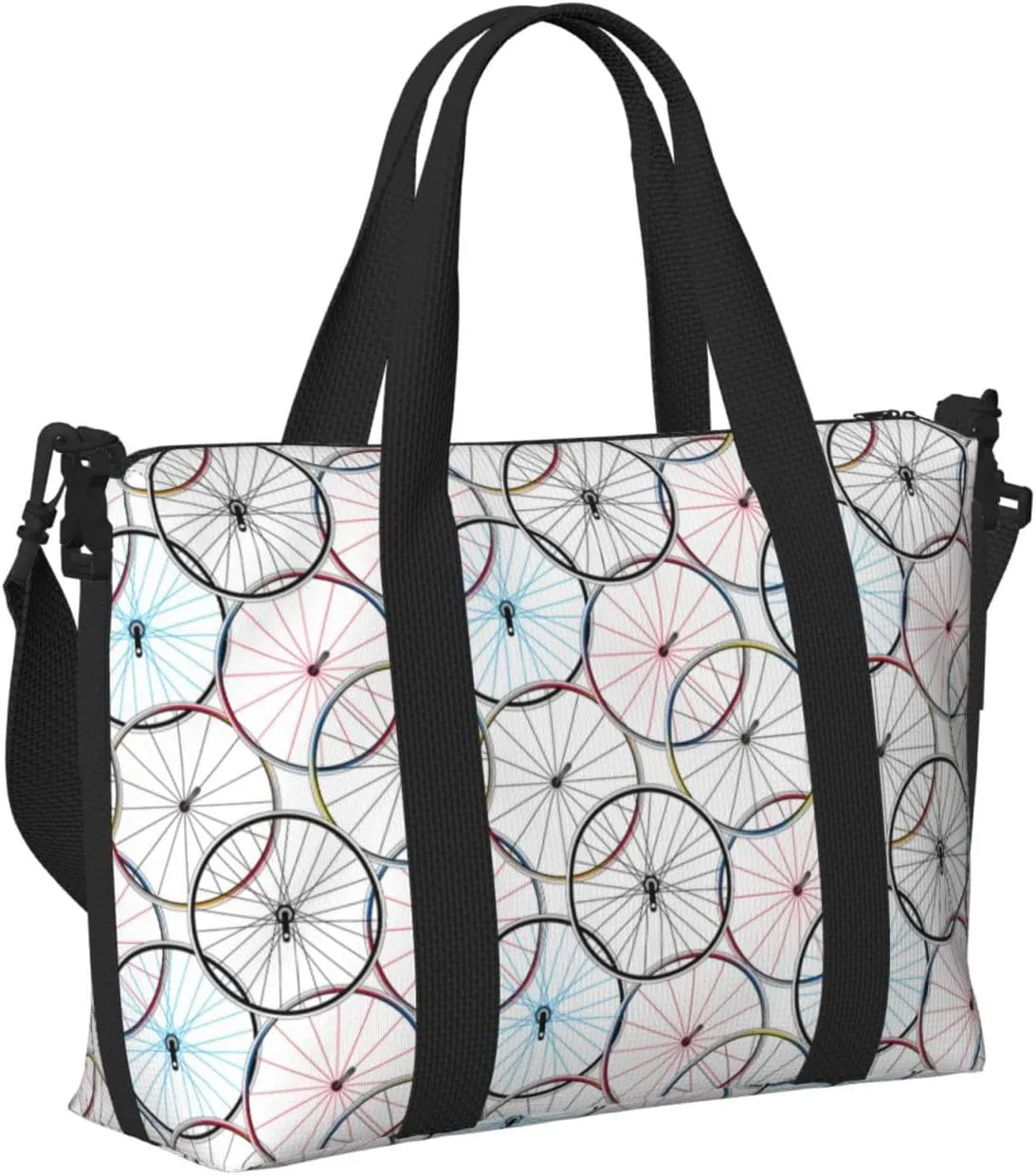 Laptop Tote Bag for Women Work - Bike wheel Pattern red Gym Bag for Women Men, Personal Item Crossbody Travel Bags Carry On, Overnight Weekender Bags for Women Travel