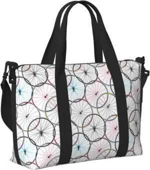 Laptop Tote Bag for Women Work - Bike wheel Pattern red Gym Bag for Women Men, Personal Item Crossbody Travel Bags Carry On, Overnight Weekender Bags for Women Travel