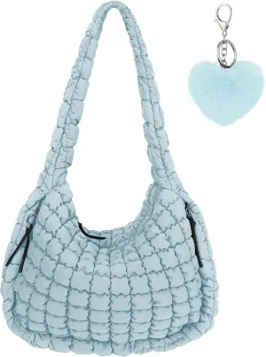 Large Quilted Tote Bag Crossbody Puffer Tote Bags for Women Quilted Hobo Bags Carryall Shoulder Bubble Bag