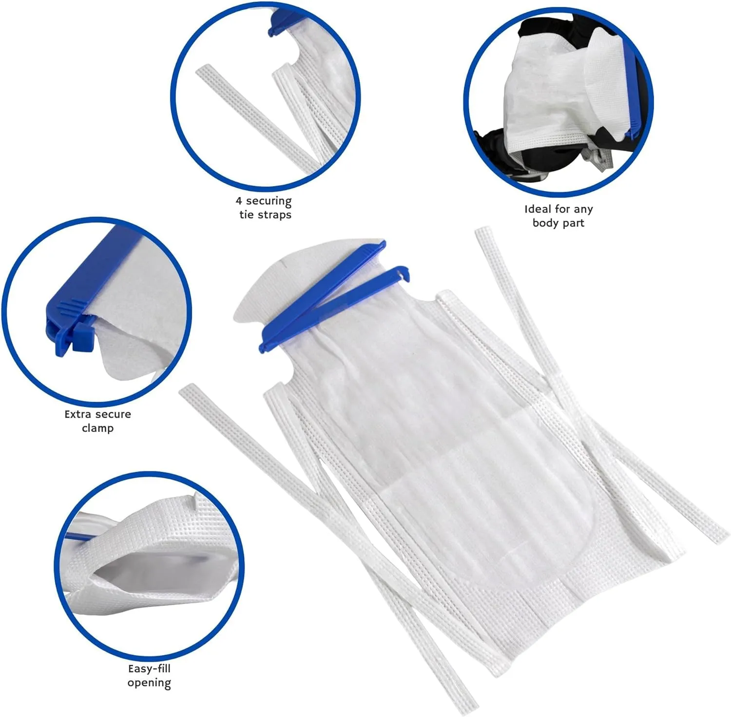 Large Refillable Ice Bags with Clamp Closure [Pack of 5] 6-1/2 x 14 – Reusable Easy Filling Hospital Icepack with Soft Outer Covering and Leak Resistant Inner Layer(5)