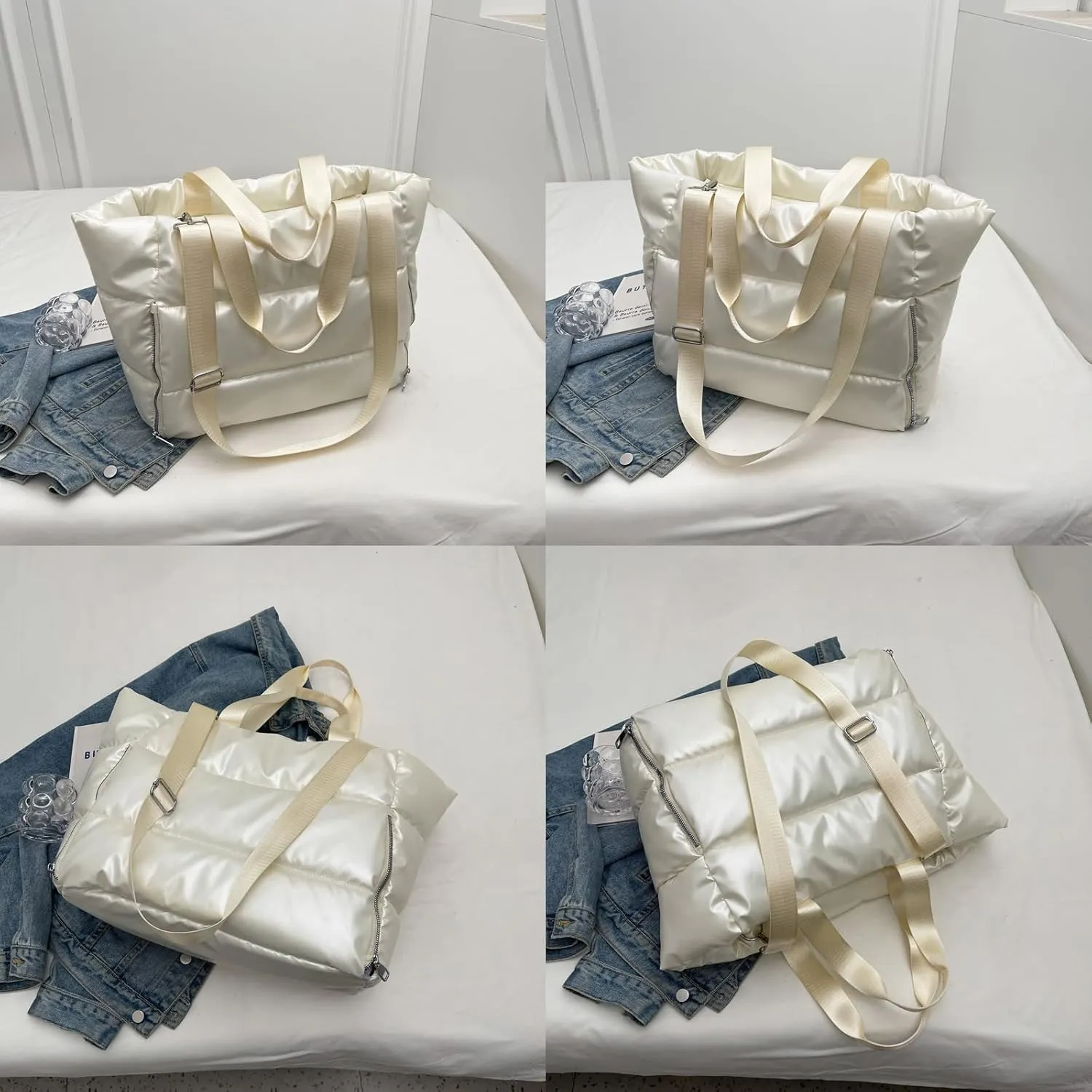 Large Tote Bag for Women, Lightweight Travel Tote Handbags, Puffer Tote Bag with Zipper, Yoga Bags Quilted Work Bag
