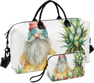 Large Travel Duffel Bag Sports Tote Gym Bag Overnight Weekender Bags Gnome Pineapple Dwarf Carry On Luggage with Toiletry Bags