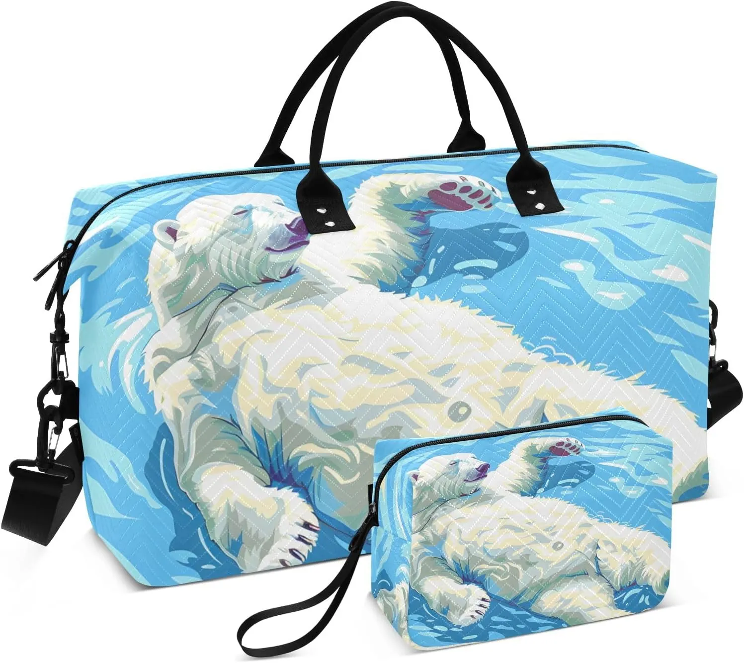 Large Travel Duffel Bag Sports Tote Gym Bag Overnight Weekender Bags Polar Bear Floating Carry On Luggage with Toiletry Bags