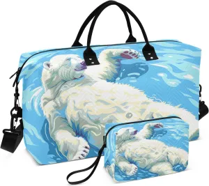 Large Travel Duffel Bag Sports Tote Gym Bag Overnight Weekender Bags Polar Bear Floating Carry On Luggage with Toiletry Bags