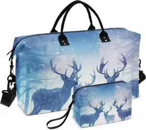 Large Travel Duffel Bag Sports Tote Gym Bag Overnight Weekender Bags Reindeer Elk 2 Carry On Luggage with Toiletry Bags
