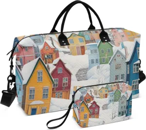 Large Travel Duffel Bag Sports Tote Gym Bag Overnight Weekender Bags Snow Winter Cottage Carry On Luggage with Toiletry Bags