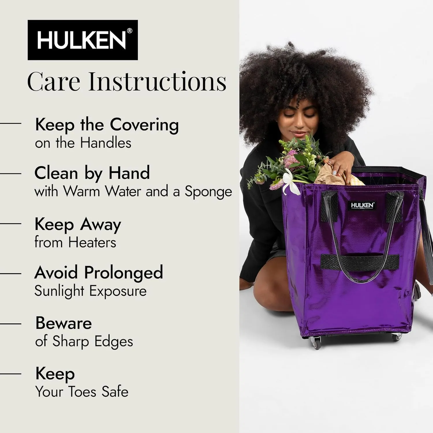 (Large, Ultraviolet Reusable Grocery Bag On Wheels, Shopping Trolley, Rolling Tote, Zipper Closure, Lightweight, Carries Up to 66 lb, Folds Flat, Unbreakable Handles