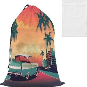 Laundry Bag Sunrise in Miami Beach Large Dirty Clothes Organizer Travel Bag with Drawstring for Home