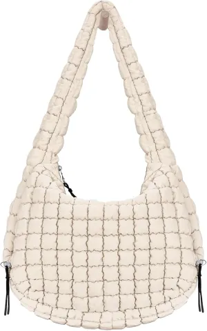 LaurelTree Quilted Puffer Crossbody Bag Lightweight Nylon Puffer Tote Bags Puffy Shoulder Bag Carryall Hobo Bags for Women