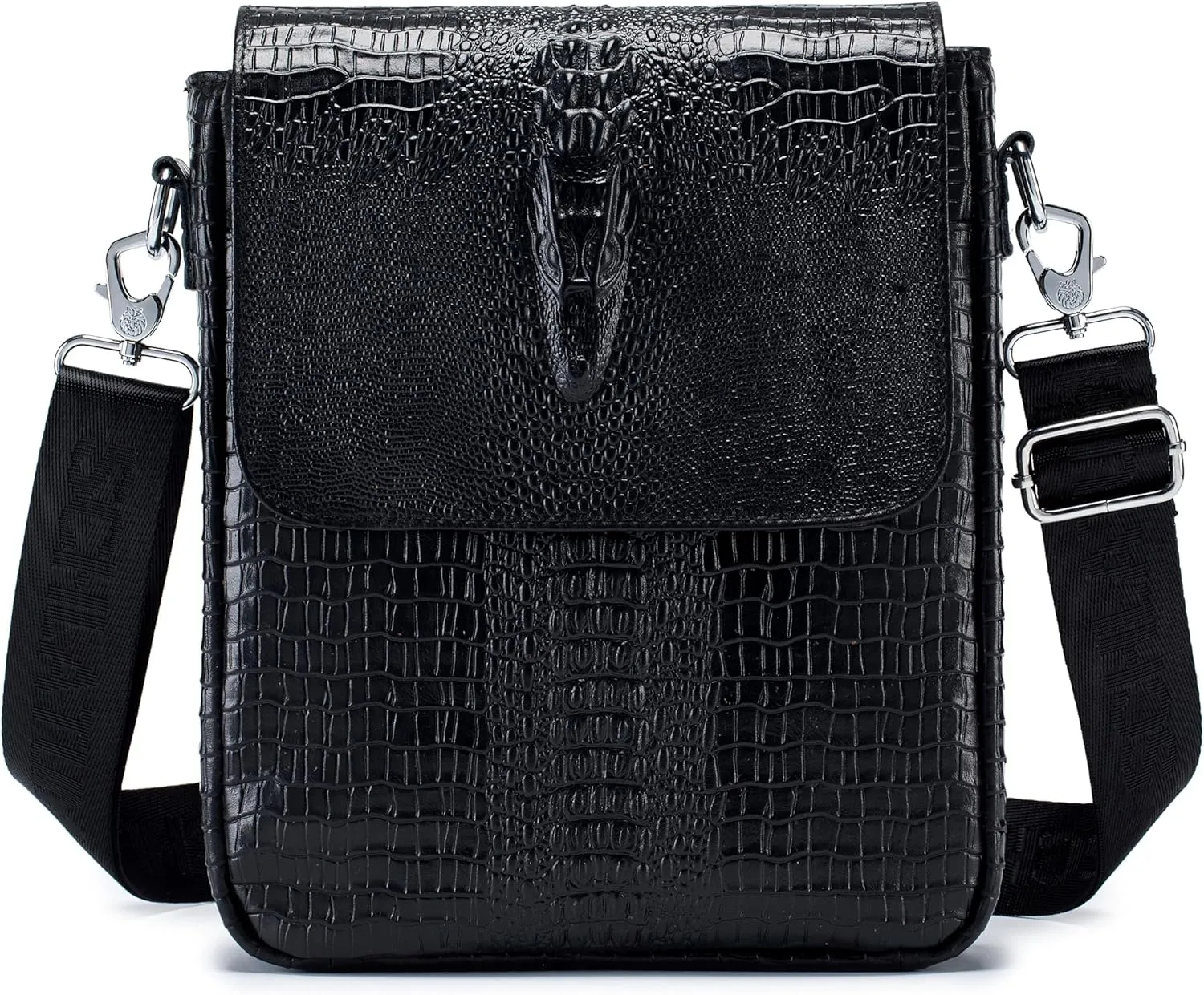 Leather Messenger Bag for Men Medium Crocodile Embossed Mens Handbag Crossbody Shoulder Bag Messenger Man Purse
