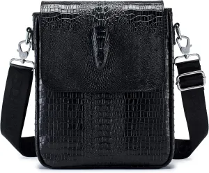 Leather Messenger Bag for Men Medium Crocodile Embossed Mens Handbag Crossbody Shoulder Bag Messenger Man Purse