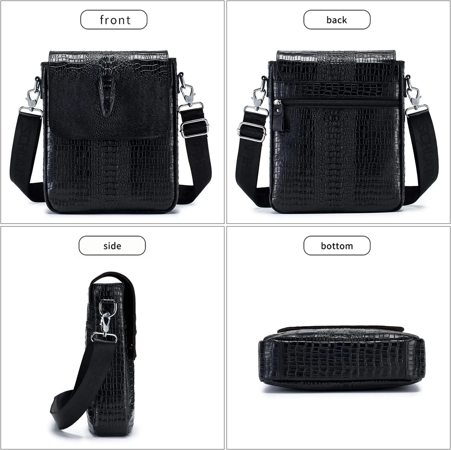 Leather Messenger Bag for Men Medium Crocodile Embossed Mens Handbag Crossbody Shoulder Bag Messenger Man Purse