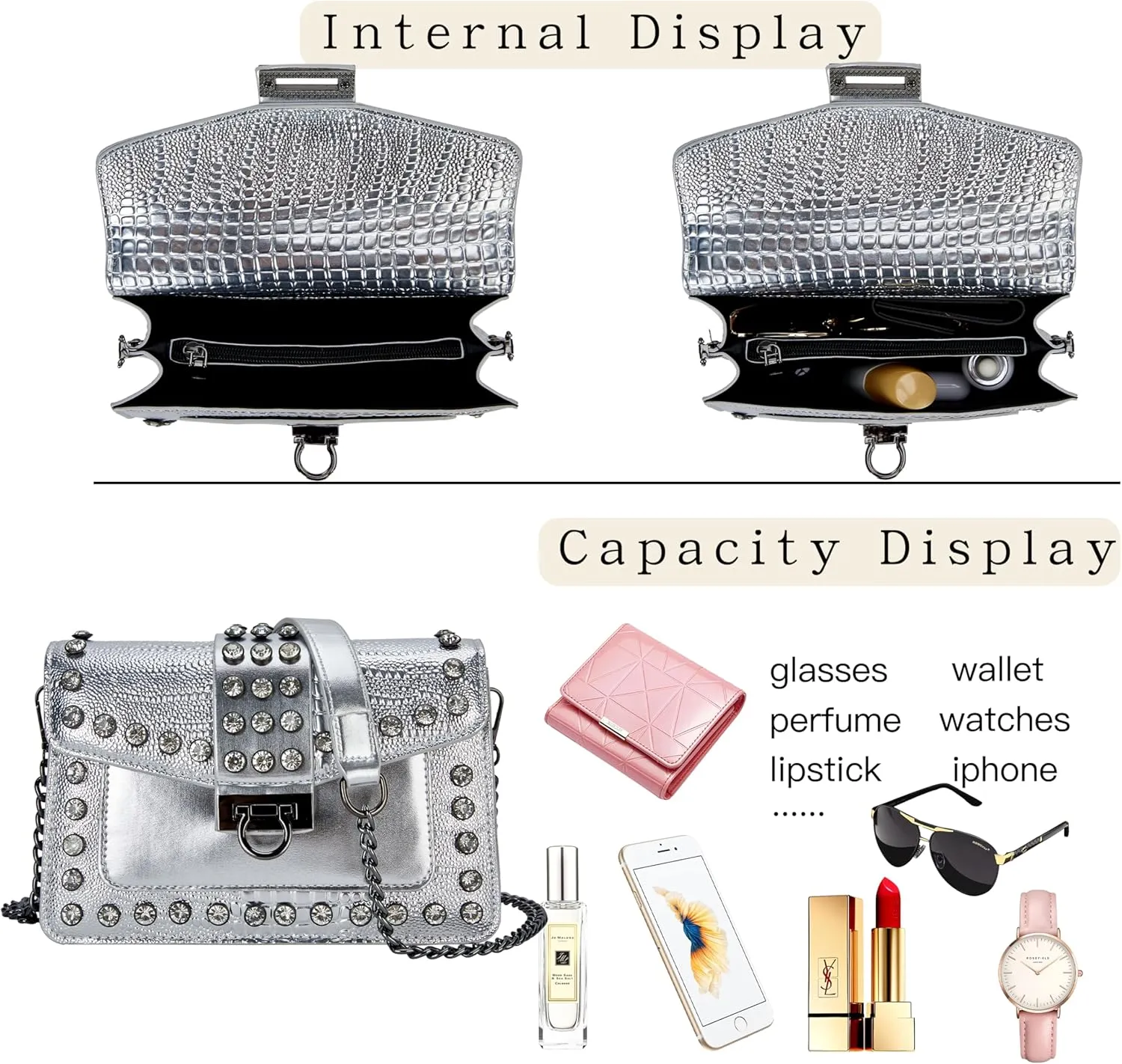 Leather Shoulder Bag Chain Purse for Women - Fashion Crossbody Bags Vintage Snake Print Underarm Bag Square Satchel Handbag