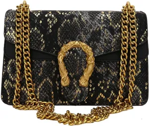 Leather Shoulder Bag Chain Satchel Purse for Women,Snake Print Crossbody Bag PU Leather Underarm Bag Square Handbag