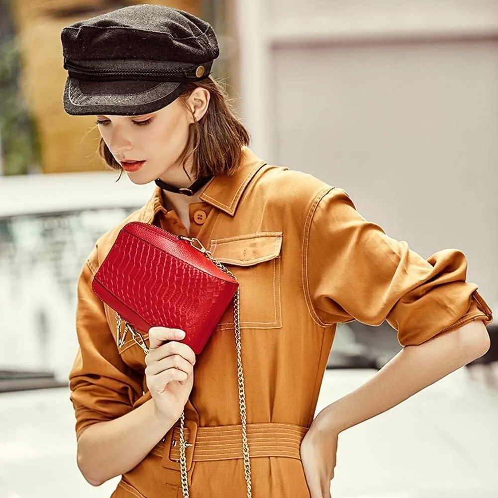 Leather Shoulder Purse Crocodile Pattern Tote Handbag Satchel Crossbody for Women Small Cell Phone Wallet