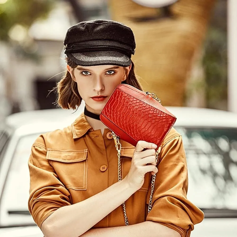 Leather Shoulder Purse Crocodile Pattern Tote Handbag Satchel Crossbody for Women Small Cell Phone Wallet