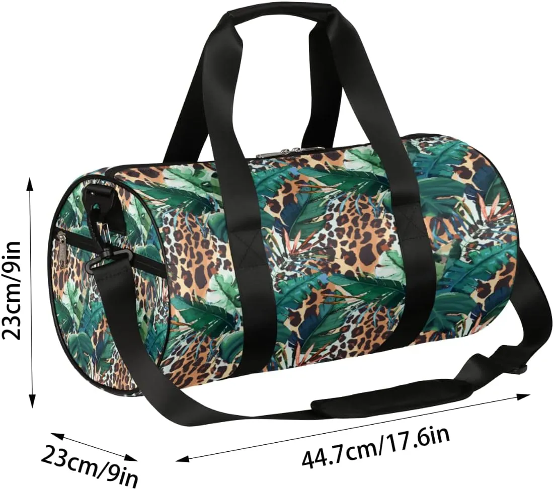 Leopard Leaf Pattern Gym Bag Small Gym Duffel Bags for Men Women Overnight Weekender Bag Lightweight Sport Duffle Bag Carry On Gymbag