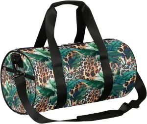 Leopard Leaf Pattern Gym Bag Small Gym Duffel Bags for Men Women Overnight Weekender Bag Lightweight Sport Duffle Bag Carry On Gymbag