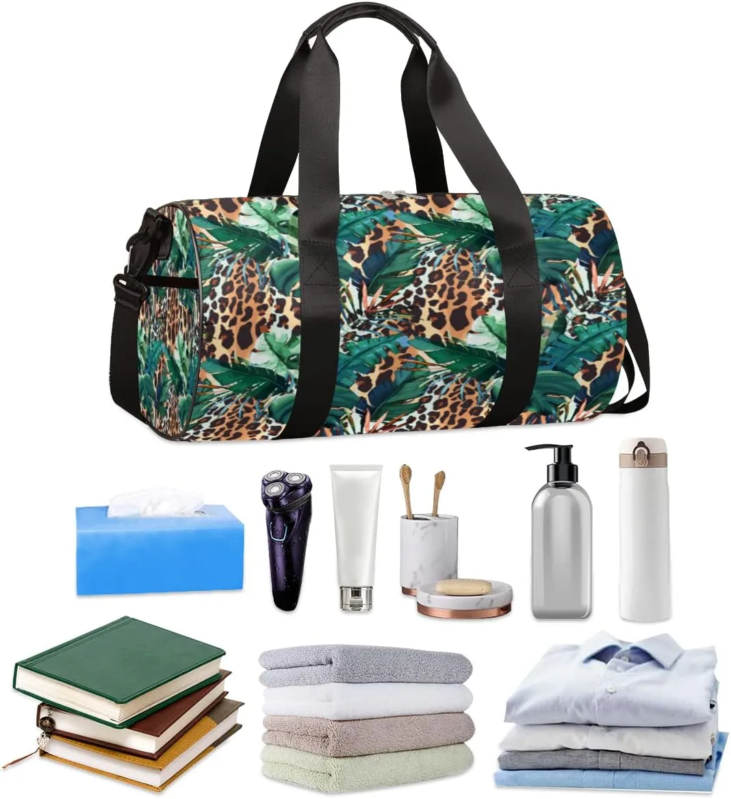 Leopard Leaf Pattern Gym Bag Small Gym Duffel Bags for Men Women Overnight Weekender Bag Lightweight Sport Duffle Bag Carry On Gymbag