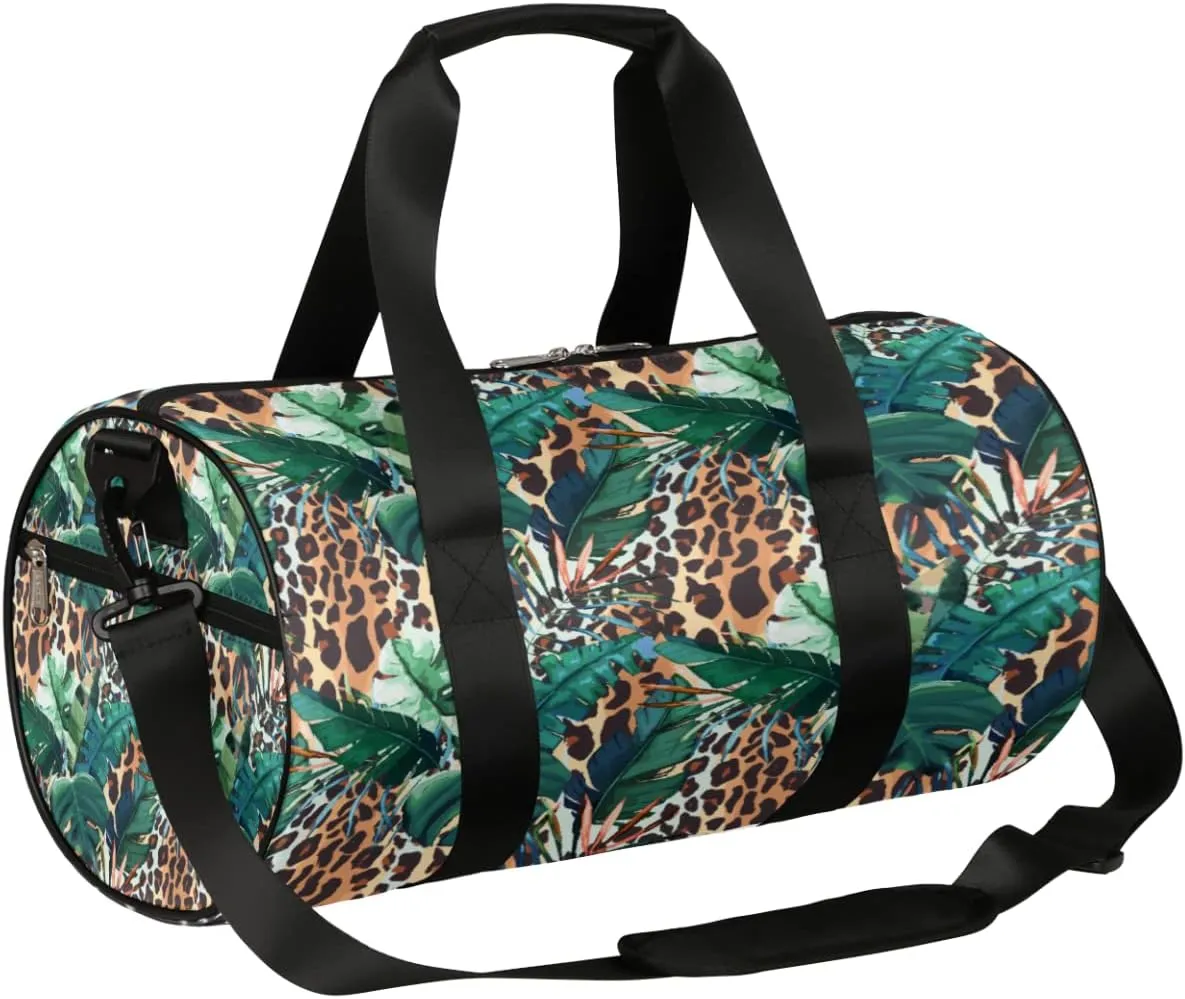 Leopard Leaf Pattern Gym Bag Small Gym Duffel Bags for Men Women Overnight Weekender Bag Lightweight Sport Duffle Bag Carry On Gymbag