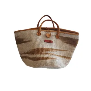 Life Art Handmade Sisal Basket Tote Bag, Lightweight Market Basket with Leather Strap Handles and Button Closure, Large Straw Purse Perfect for Travel, Handmade Summer Tote Handbag for Women