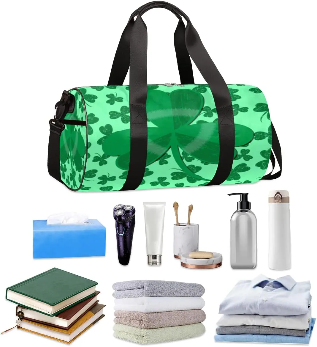 Light Green Shamrock Clover Gym Bag Small Gym Duffel Bags for Men Women Overnight Weekender Bag Lightweight Sport Duffle Bag Carry On Gymbag
