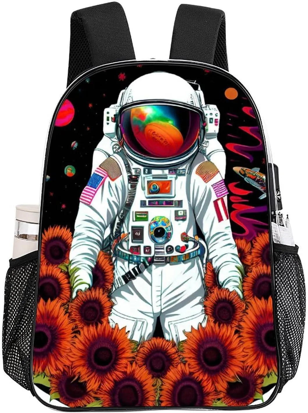 Lightweight Daypack Backpack for Sports Travel Running - Large Capacity Multipurpose Transparent Bookbag, Psychedelic Space Astronaut Sunflower Snake Art Laptop Backpack Daypack