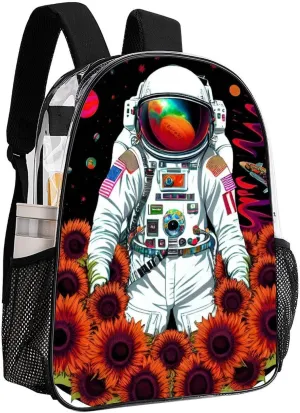 Lightweight Daypack Backpack for Sports Travel Running - Large Capacity Multipurpose Transparent Bookbag, Psychedelic Space Astronaut Sunflower Snake Art Laptop Backpack Daypack
