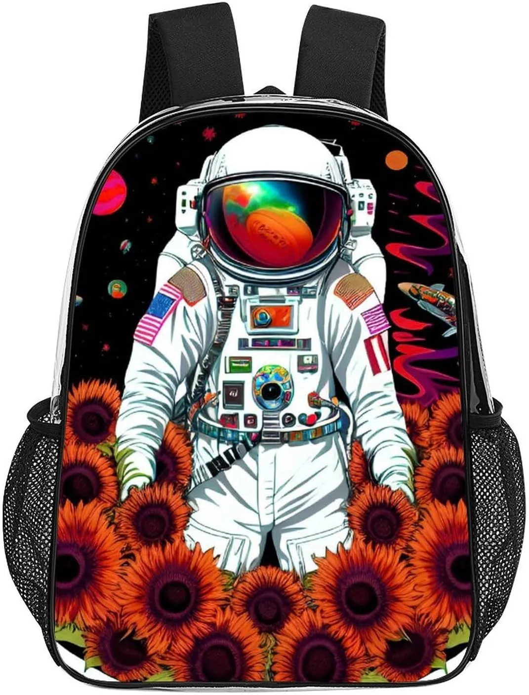 Lightweight Daypack Backpack for Sports Travel Running - Large Capacity Multipurpose Transparent Bookbag, Psychedelic Space Astronaut Sunflower Snake Art Laptop Backpack Daypack