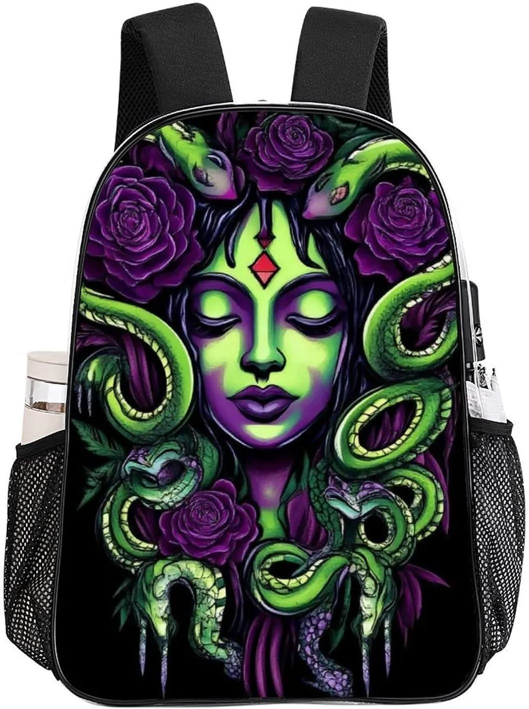 Lightweight Daypack Bookbag for Trekking Business Walking Cycling - Big Capacity Transparent Multipurpose Carry On Bag, Greek Goddess Snake Queen Medusa With Purple Rose Art Business Computer Bag