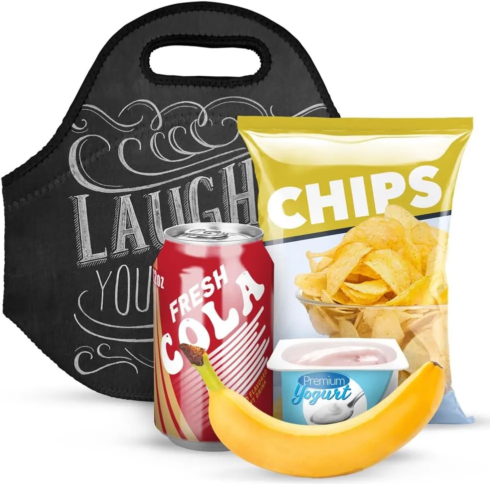 Lily & Val Laugh Till Your Stomach Hurts Soft Neoprene Lunch Bag, Lightweight, Insulated, Reusable for School, Work, Office
