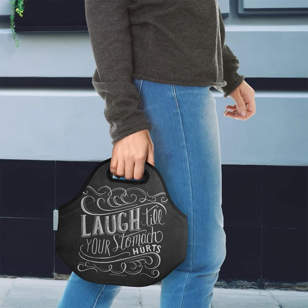Lily & Val Laugh Till Your Stomach Hurts Soft Neoprene Lunch Bag, Lightweight, Insulated, Reusable for School, Work, Office