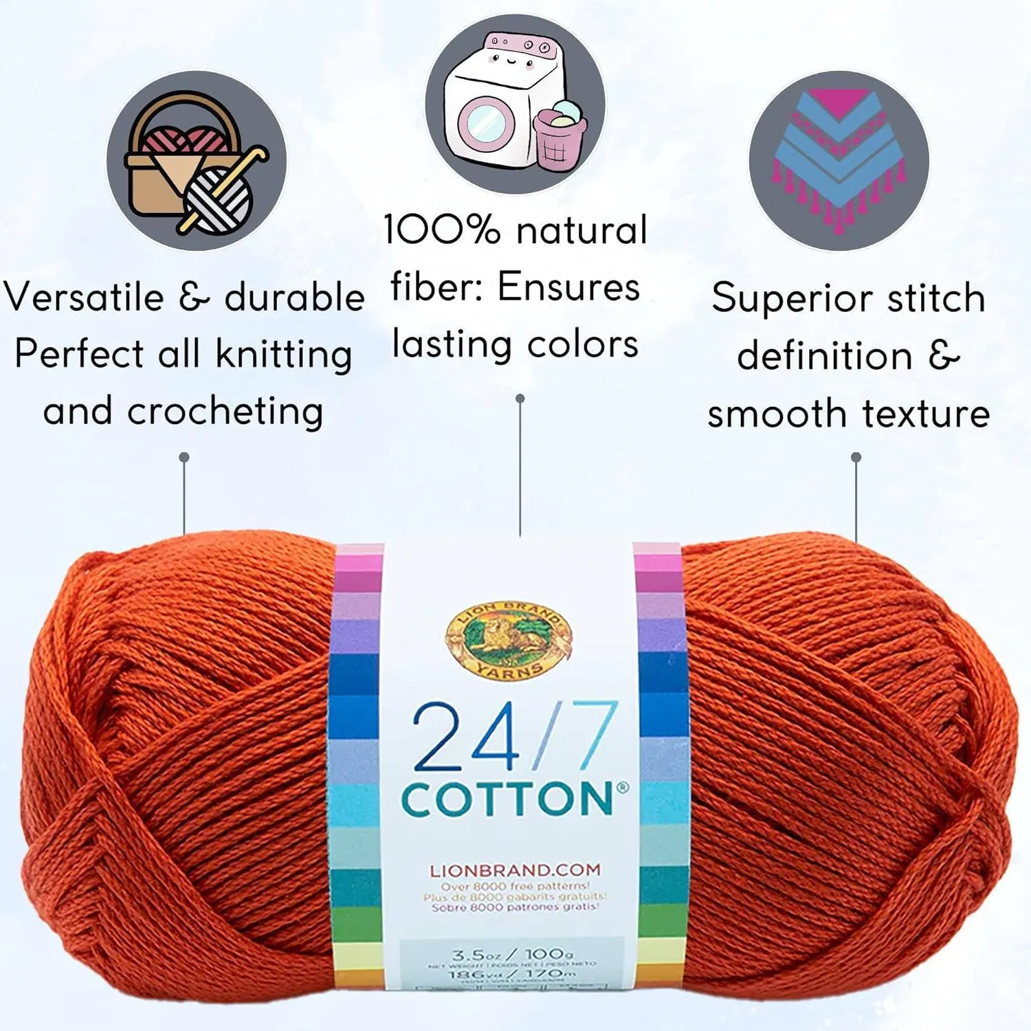 Lion Brand 24/7 Cotton Tangerine 761-133 (6-Skeins - Same Dye Lot) Worsted Medium #4 Cotton Yarn for Crocheting and Knitting with Project Bag