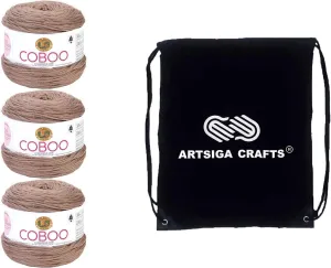 Lion Brand Coboo Taupe 835-125 (3-Skeins - Same Dye Lot) DK Light Worsted #3 Cotton, Bamboo Yarn for Crocheting and Knitting with Project Bag