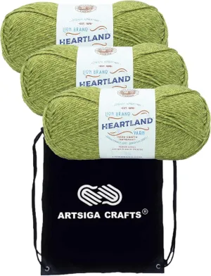 Lion Brand Heartland Haleakala 136-175 (3-Skeins - Same Dye Lot) Worsted Medium #4 Acrylic Yarn for Crocheting and Knitting with Project Bag