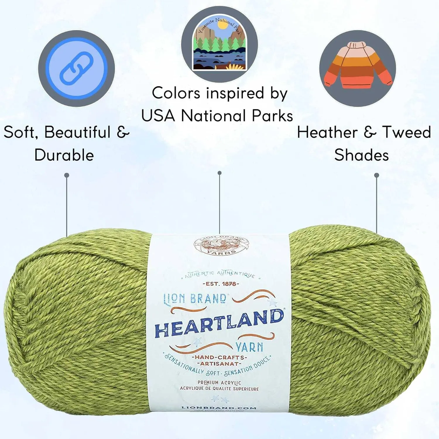 Lion Brand Heartland Haleakala 136-175 (3-Skeins - Same Dye Lot) Worsted Medium #4 Acrylic Yarn for Crocheting and Knitting with Project Bag