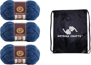 Lion Brand Heartland Olympic 136-109 (3-Skeins - Same Dye Lot) Worsted Medium #4 Acrylic Yarn for Crocheting and Knitting with Knitting Project Bag