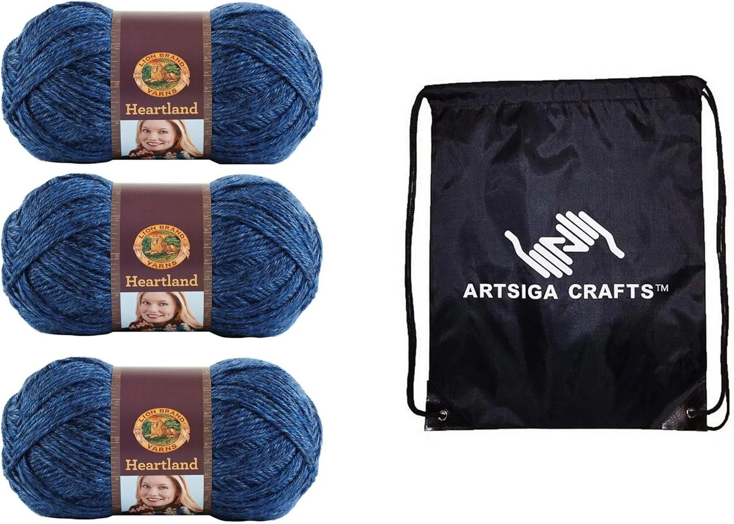 Lion Brand Heartland Olympic 136-109 (3-Skeins - Same Dye Lot) Worsted Medium #4 Acrylic Yarn for Crocheting and Knitting with Knitting Project Bag