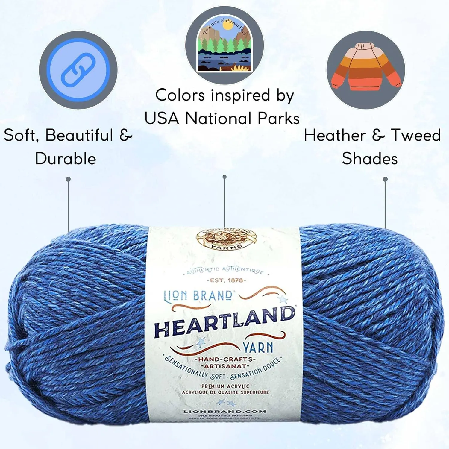 Lion Brand Heartland Olympic 136-109 (3-Skeins - Same Dye Lot) Worsted Medium #4 Acrylic Yarn for Crocheting and Knitting with Knitting Project Bag