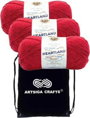 Lion Brand Heartland Redwood 136-113 (3-Skeins - Same Dye Lot) Worsted Medium #4 Acrylic Yarn for Crocheting and Knitting with Project Bag